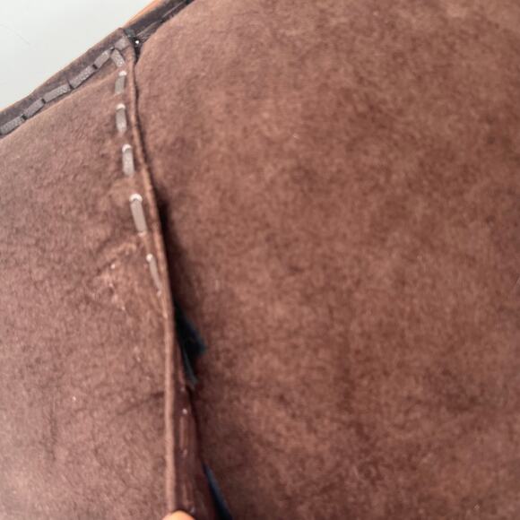 Vintage tooled patchwork leather suede 17” square pillow - Picture 6 of 6